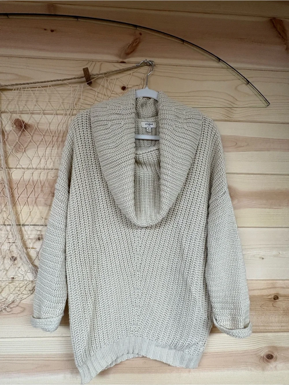 Umgee Cream Cowl Neck Chunky Knit Sweater